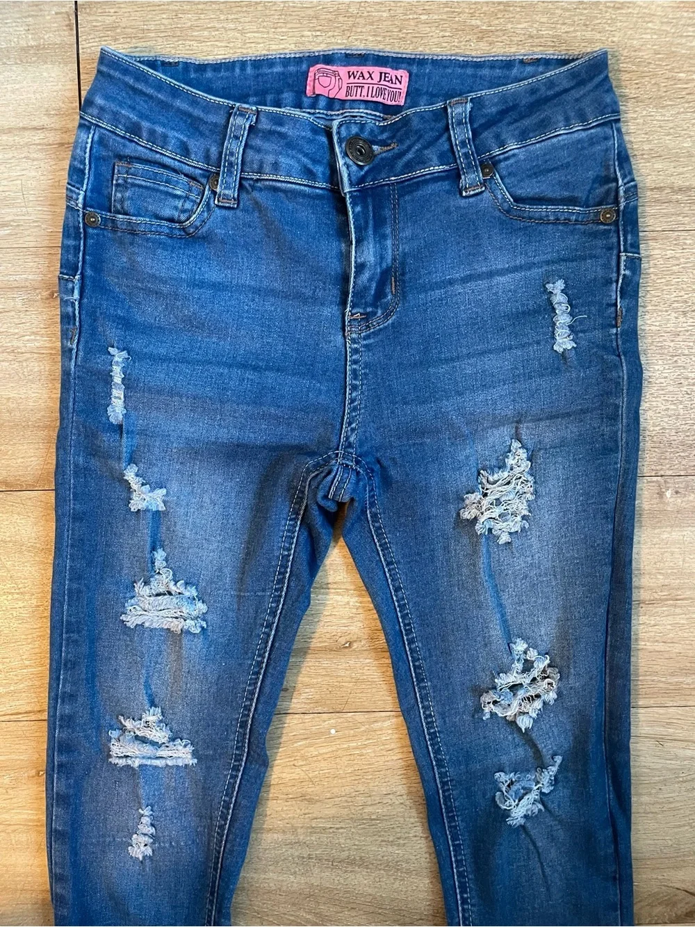 Wax Jean Distressed Dark Blue Skinny Jeans